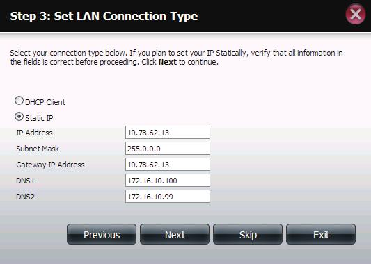 The ShareCenter LAN parameters can either use DHCP to obtain its IP settings dynamically or Static to set them manually in the parameters below.