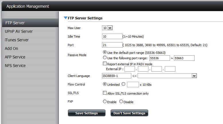 Application Management FTP Server The ShareCenter is equipped with a built in FTP Server.