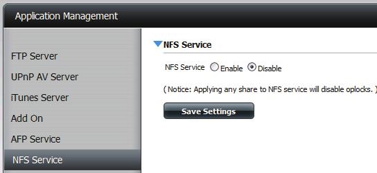 NFS Service The ShareCenter supports Network File System (NFS) service. To enable this multi-platform file system on your ShareCenter enable it here.