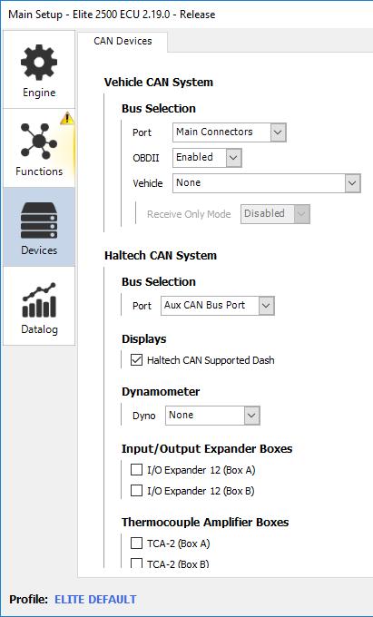 Configuring Haltech Elite CAN Output Follow these steps to configure the Haltech Elite ECU to broadcast the CAN stream to the dash. 1) Go Online with your ECU with the ESP software.