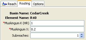 Since the reach element route flows, only one method (routing) is associated with it. Click on the drop-down menu to look at choices available for routing flows.