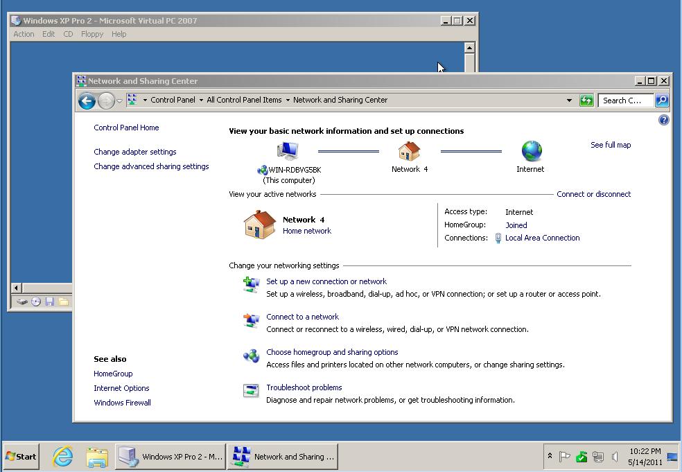 VIEW OF THE VIRTUAL NETWORK FROM THE HOST From a "Windows XP" or "Windows Vista" host, there is no indication that you have a virtual network that is provided by "Microsoft Virtual PC 2007".