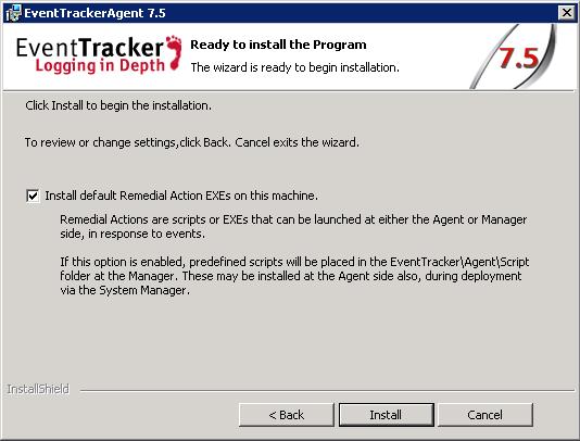 Figure 113 NOTE: To select Install default Remedial action EXEs on this machine option is not mandatory. If you do not wish to enable remedial action then do not select the option.