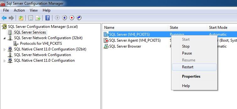 14 After TCP is enabled, you have to restart the service. On the left side of the screen, click on SQL Server Services.