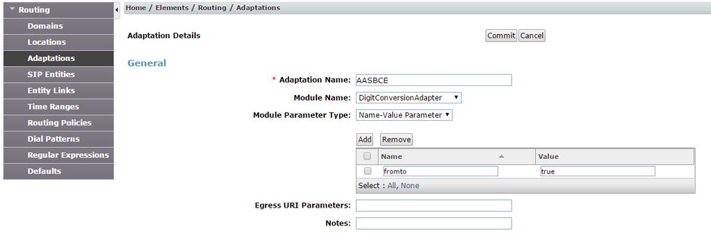 4.3.1 Add Adaptations Modifications to the SIP messaging within the Session Manager can be made in the Adaptions module.