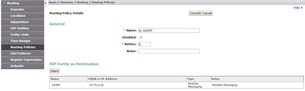 3.2 Routing Policy to Avaya CM Create a routing policy to Avaya CM as shown below 4.