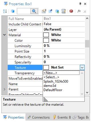 Texture Selector Reuse existing textures Reduces model size The Texture Selector shows a preview of all the current textures in the model.