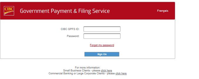 4. Proceed to section 6.1 Add a payment type. 3.0 GPFS via Direct Online Portal 3.1. Signing on via Direct Online Portal 1. Visit https://www.cibc.can-act.com/pfs/taxlogon.asp 2.