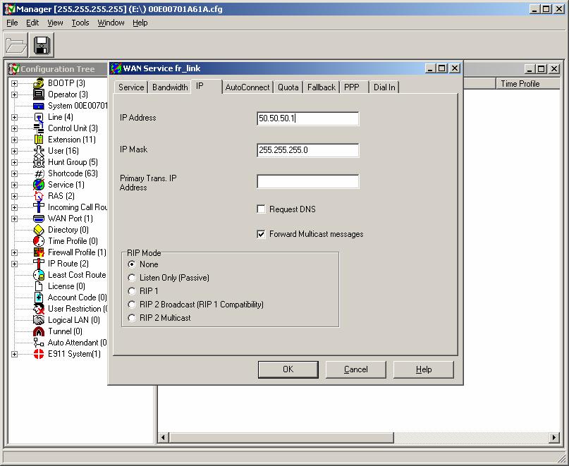6. Configure an IP Address and Subnet Mask for the service. Select the IP Tab and enter the IP Address and IP Mask.