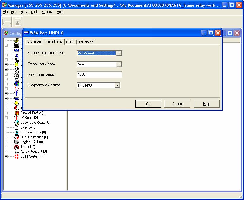 8. Configure the Frame-Relay parameters. Select the Frame Relay Tab.