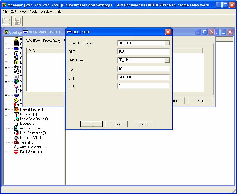 9. Configure a DLCI. Select the DLCIs Tab. Right click in the DLCI box and click Add. Set the Frame Link Type (Note: RFC1490 is not the default), DLCI and CIR as illustrated below.