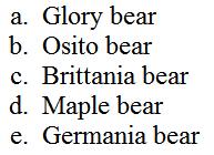 <OL type="a"> <ol type="a"> <li> Glory bear </li> <li> Osito bear </li> <li> Brittania bear </li> <li>
