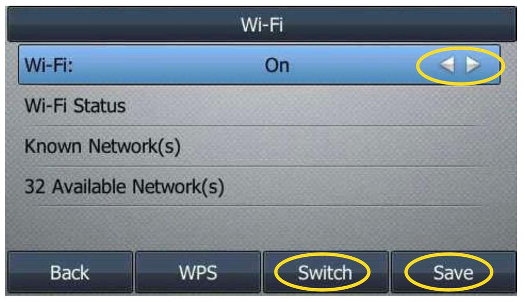 Activating the Wi-Fi Mode via the phone user interface 3. Tap the Menu > Basic > Wi-Fi 4. Press or, or the Switch soft key to select On from the Wi-Fi field. 5.