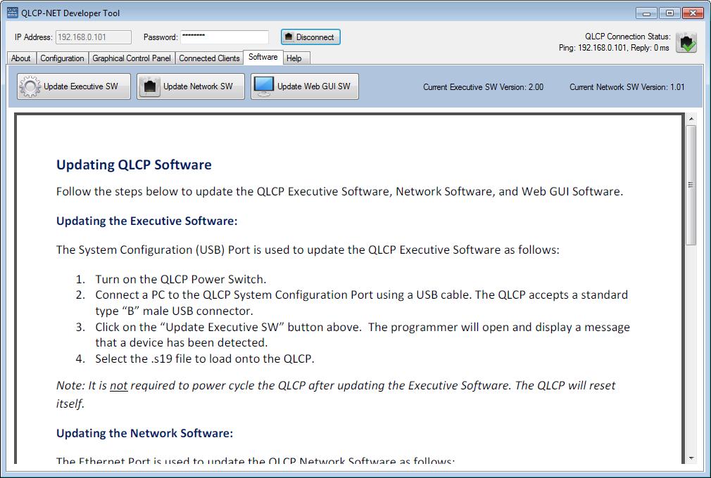 QLCP User Manual Page 41 7 Updating QLCP Software Update the QLCP software using the QLCP- NET Developer Tool. The Software interface is shown below.