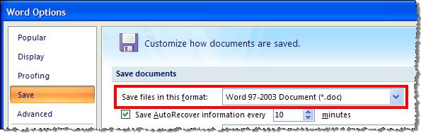 3.1 Affect of Save Files in this format: 97-2003 Setting on [Compatibility Mode] New File Creation Word 2007 Excel 2007