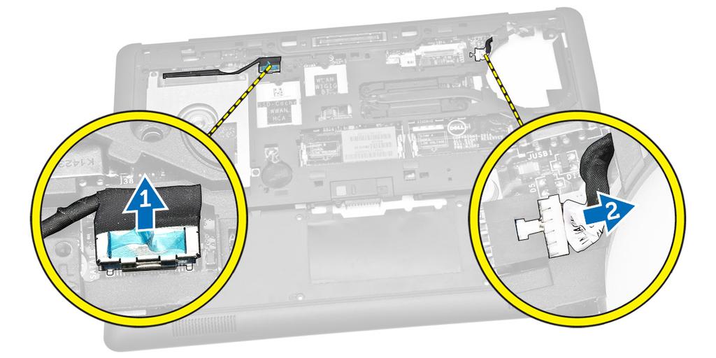 a. palmrest b. hard drive c. keyboard d. keyboard trim e. base cover f. battery 7. Follow the procedures in After Working Inside Your computer. Removing the System Board 1.