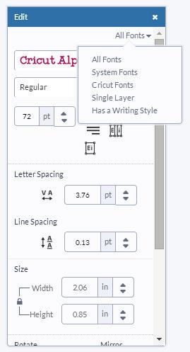 Section 8B Working with Text/Edit Panel - Editing text Step 2 Click on All Fonts to filter for different font options.