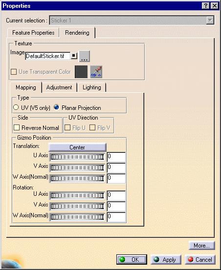Note: the Mapping and Adjustment parameters displayed in this dialog box are