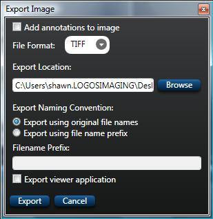 Export an Image You can export (copy) one or more images from the database to a disk location. To export an image: 1.