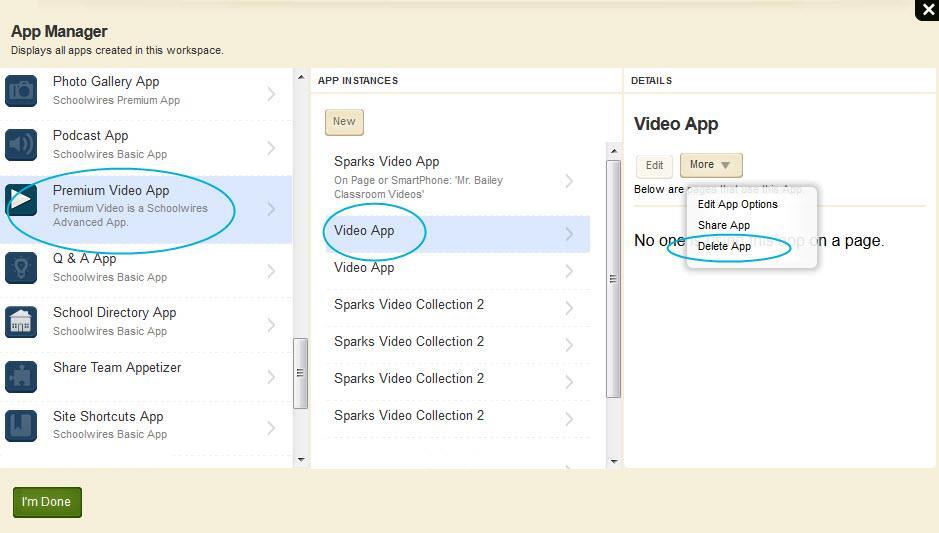 Premium Video App Blackboard Schoolwires 4. In the first column, select the type of the app that you wish to delete. In this instance, select Premium Video app.