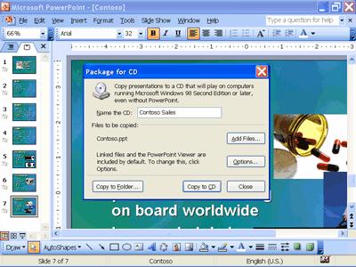 Chapter One: The Fundamentals 13 Lesson 1-2: What s New in PowerPoint 2003? Figure 1-4 Now you can share your presentation with others by saving it on a CD.