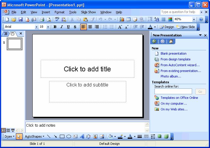 14 Microsoft PowerPoint 2003 Feature Multiple design templates per presentation New in 2002 Automatic layout for inserted objects New in 2002 Animation Effects New in 2002 Animation Schemes New in