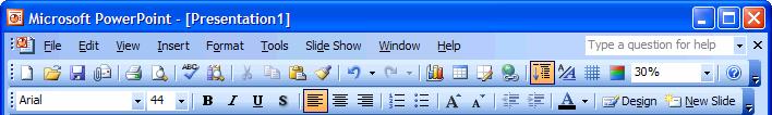 and select Show Buttons on Two Rows from the menu. Figure 1-10 New Presentation button Other Ways to Create a New Presentation: Select File New from the menu.