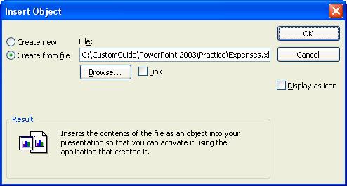 Chapter Nine: Working with Other Programs and the Internet 185 8. Select the Lesson 7A file. Notice that the icon for the Lesson 7A file indicates that it is a Microsoft PowerPoint file. 9. Click OK.