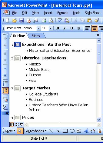 56 Microsoft PowerPoint 2003 Figure 2-13 Figure 2-14 Promote A gray underline indicates the slide is collapsed and contains hidden text.