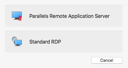 Click Standard RDP to create a standard Remote Desktop connection. This will allow you to connect to any remote computer desktop that accepts standard Remote Desktop connections.
