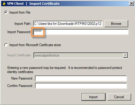 If preferred you can protect the certificate and connection start by a new certificate password.