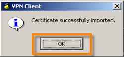 certificate was successful. Click OK. 17.