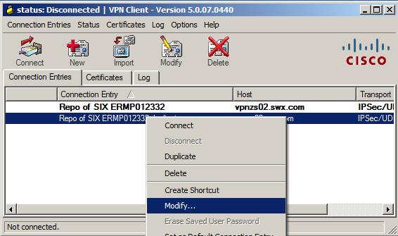 Authentication option and select the RTPM01xxxx certificate in