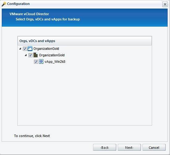 10 After authentication to the vcloud Director, a list of organizations, vdcs, and vapps appears.