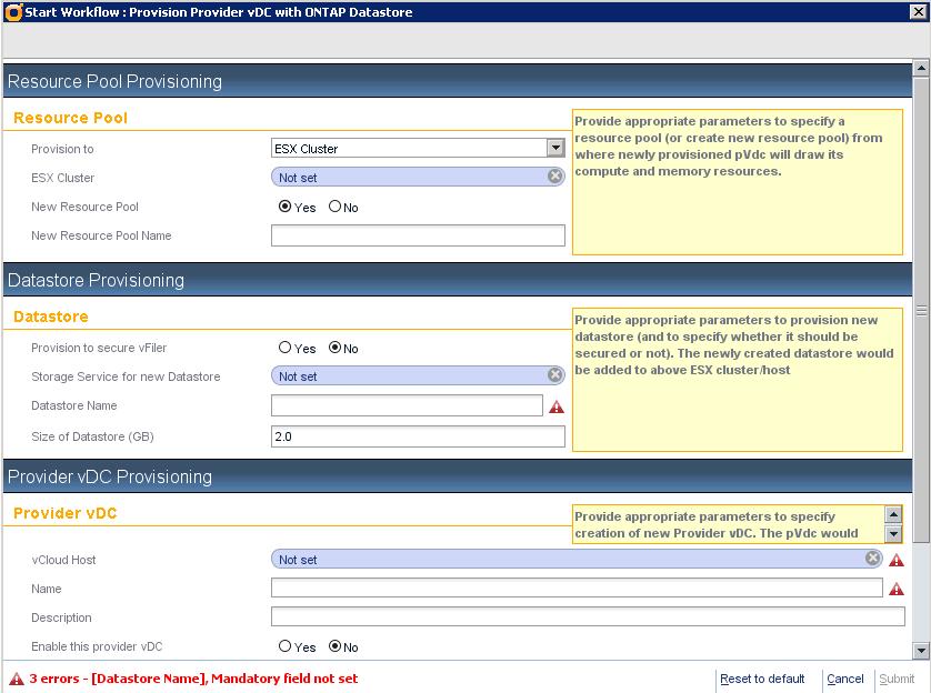 Step 3 The following screen displays. 4 Click Not set listed next to ESX Cluster.