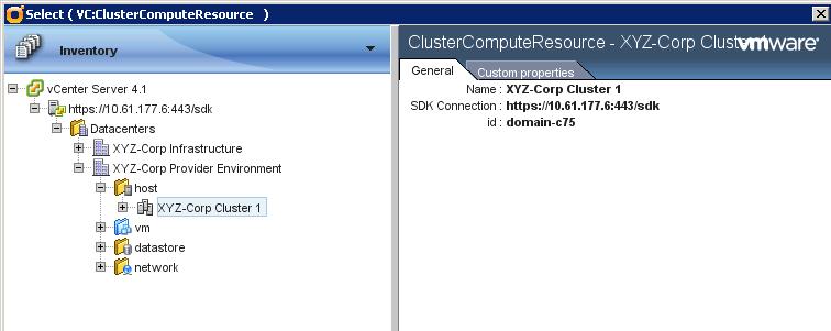 Under the host folder, click the cluster to which you want to provision. Click Select.