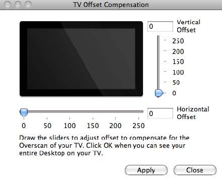 screen to fit your TV. Drag the sliders to set offset value. Click <Apply> to update TV projection.