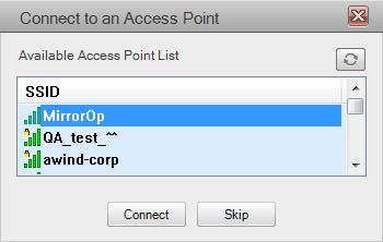 8. Connect to selected access point. 9. Connect to MirrorOp server.