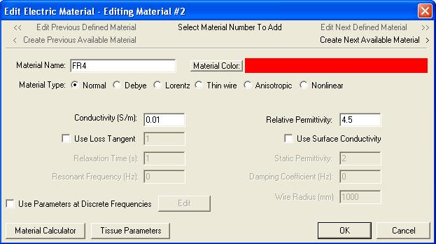 11 Additional Examples 4 Enter the material parameters for FR4.