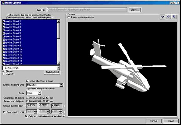 3D CAD Import Example - The Helicopter 12 Figure 190 Import Options Window 3 The helicopter file was modeled in inches so verify that the units in the Import window should be set to inches.