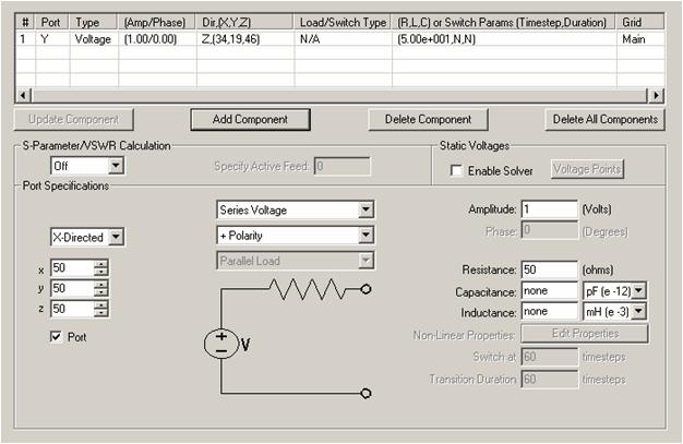 7 Example: A Monopole Antenna on a Conducting Box Figure 154 Components/Ports Window Showing the Near Field Source and Associated Information The waveform must be selected.