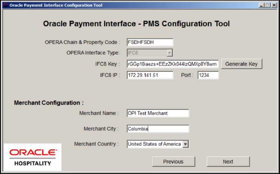 5. To configure the OPERA merchant, enter the following information. Enter the OPERA Chain and Property Code.