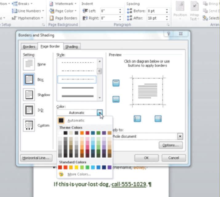 WD 4 Word Chapter Creating, Formatting, and Editing a Word Document with Pictures Scroll through the Style list (Borders and Shading dialog box) and select the style shown in Figure 59.