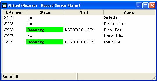 7.3. Verify Recordings from CSI Virtual Observer From the CSI Virtual Observer Application Launcher page, navigate to Features Event Log View Record Server Status to go to the Virtual Observer Record
