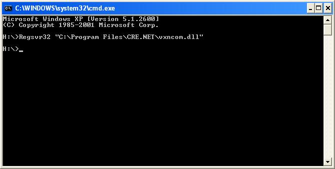 At the command prompt type in: Regsvr32 C:\Program Files\CRE.NET\vxncom.
