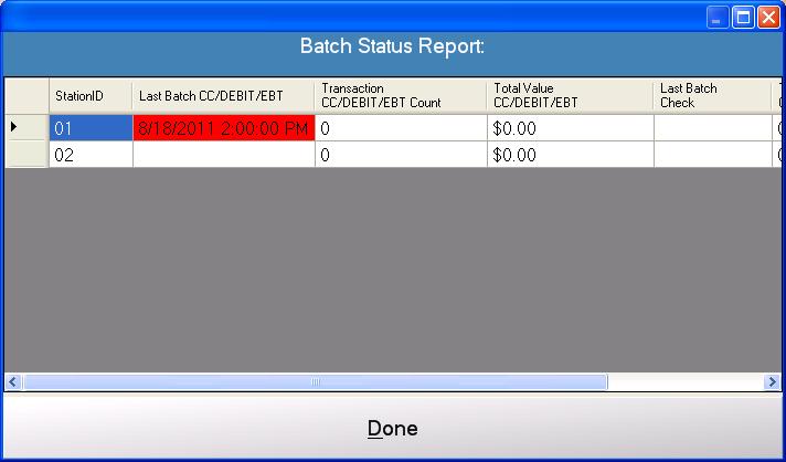 Batch Status Report Window This window will display the following information: StationID - This will display all of the stationid's.