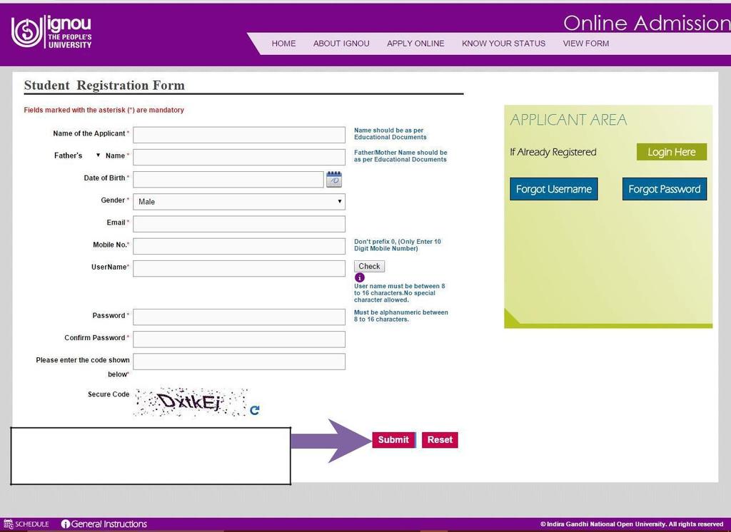 Step-2: After clicking on registration link, Student Registration Form will be displayed as shown below in the Figure- 6.