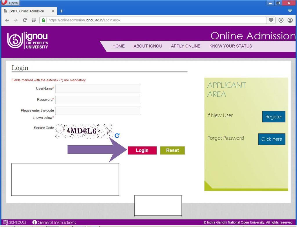 4.2 Filling up the Online Form STEP 1. Click on Login button given in the homepage of Online Admission (Figure 7) (Figure-7) STEP-2: Now, login page will open as shown in Figure 8.
