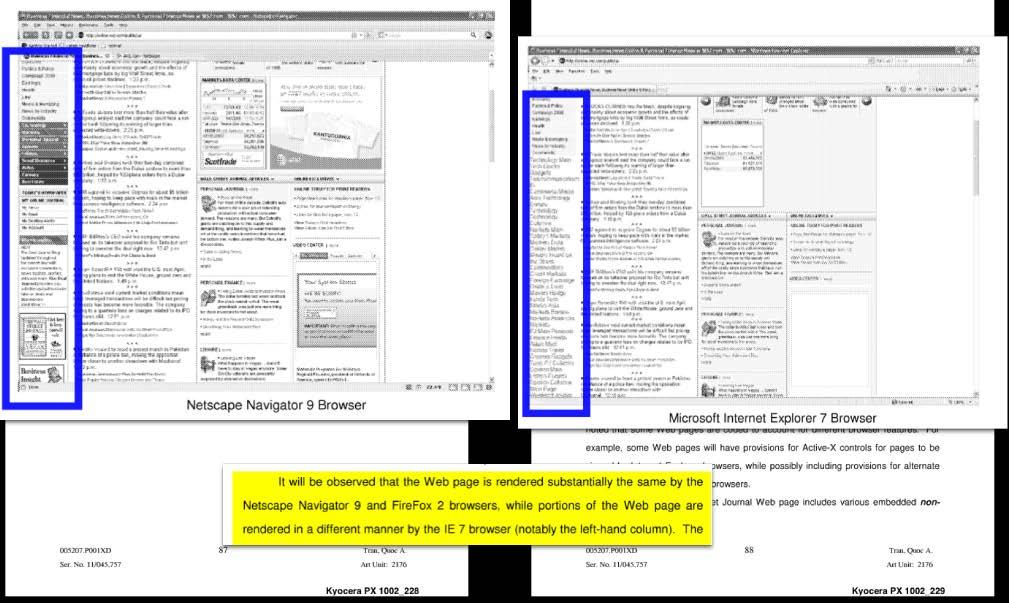 Prosecution History Layout is Preserved Even Though Content Displayed by Netscape and IE is Different