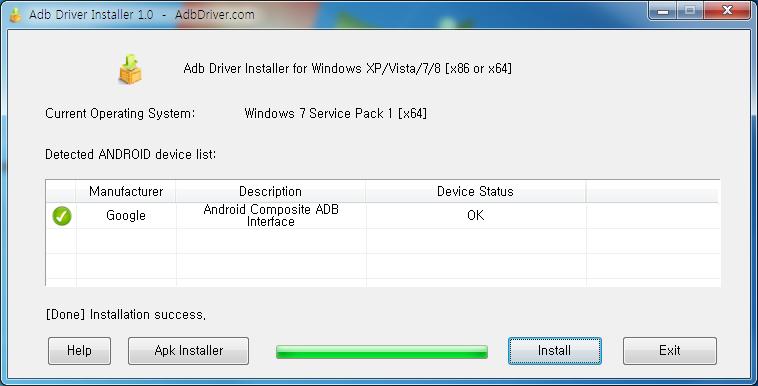(Picture 18) Click the Install button. The device status should change from Driver Incorrectly to OK when installing driver has finished.